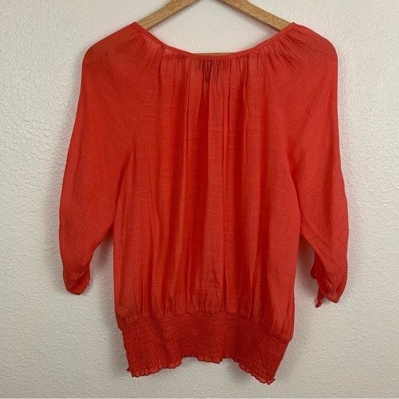 I.Z Byer Salmon Boho Crochet Front Blouse Top Size L - Picture 4 of 6